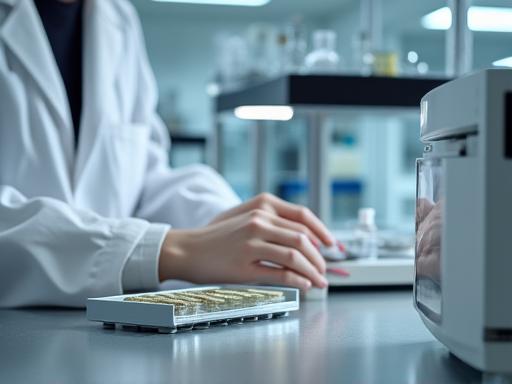 Wissenschaftler, der eine Probe im Labor mit einem Gerät testet